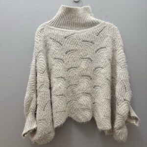 Anthropologie Textured Cream Turtleneck Poncho Sweater